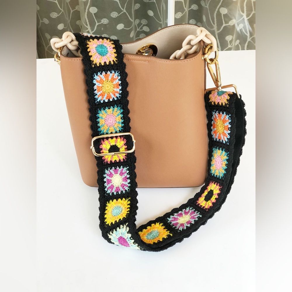 Vintage Handmade Crochet Floral Purse Straps Replacement Crossbody NEW - Picture 5 of 7